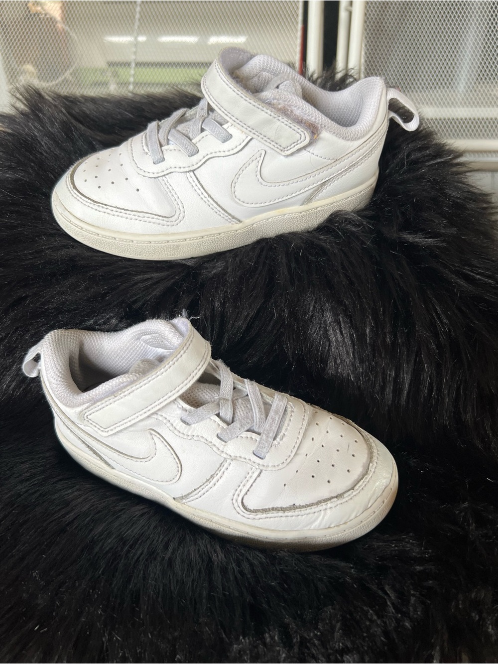 Nike White Kids Velcro Sneakers with Swoosh